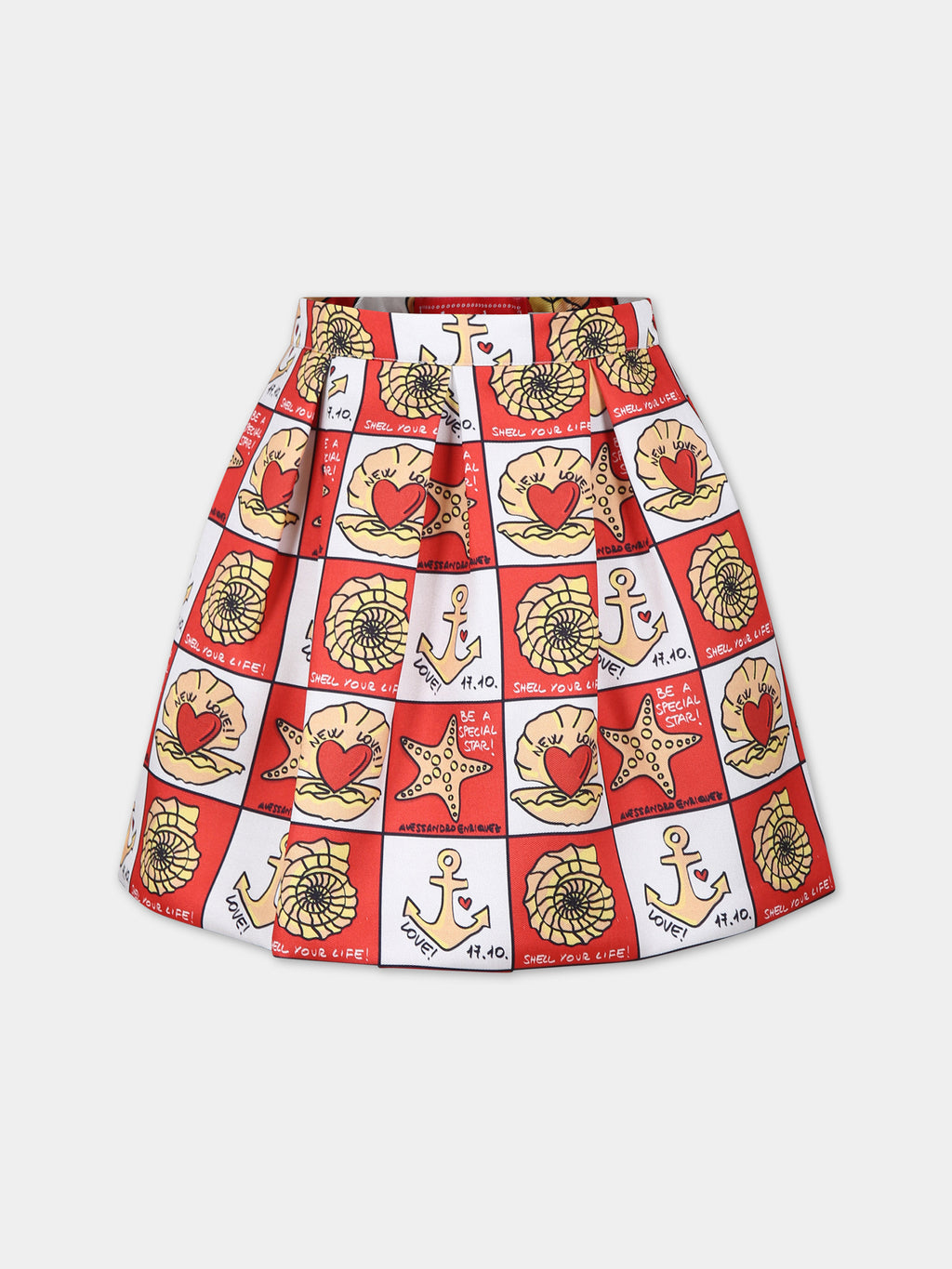 Red skirt for girl with pop print